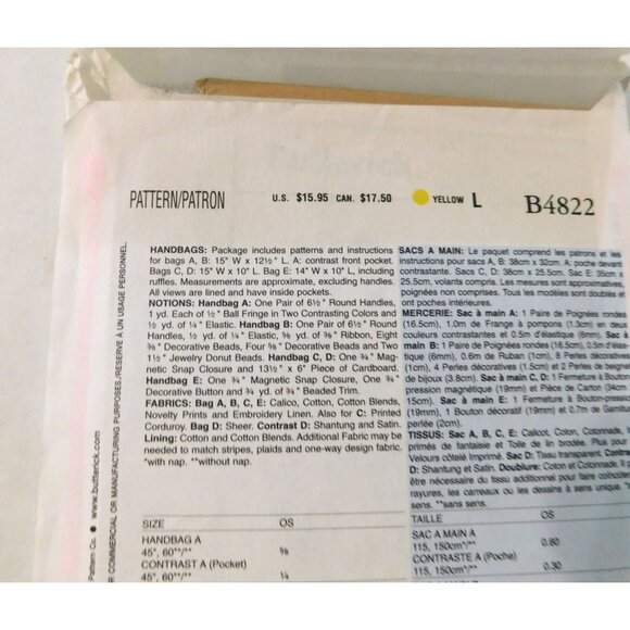 Butterick B4822 Handbags Tote Bags Sewing Pattern Uncut 5 Styles Crafts - Picture 3 of 4